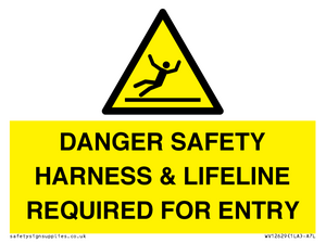 DANGER SAFETY HARNESS & LIFELINE REQUIRED FOR ENTRY